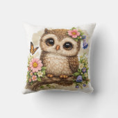 Cute Owl Floral Pillow Kawaii Animal Nursery Decor クッション (裏面)