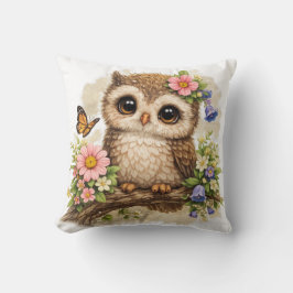 Cute Owl Floral Pillow Kawaii Animal Nursery Decor クッション