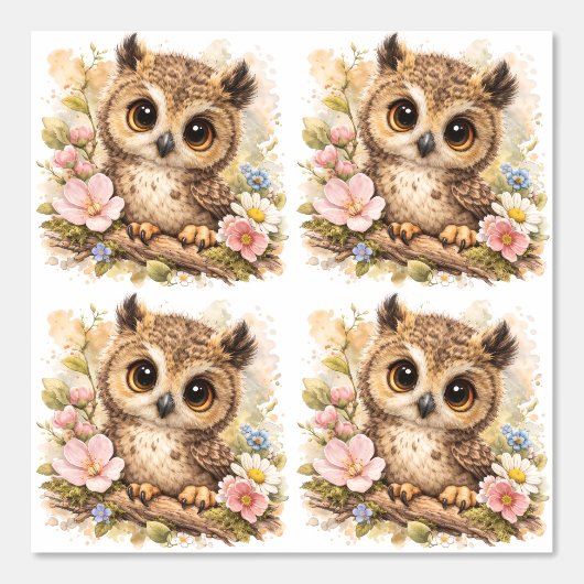 Cute Owl Flower Pattern Wallpaper Nursery 壁紙 (正面)