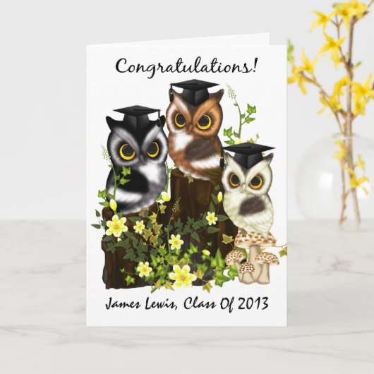 Cute Owl Graduation To Customize With Class Names カード (黄色い花)