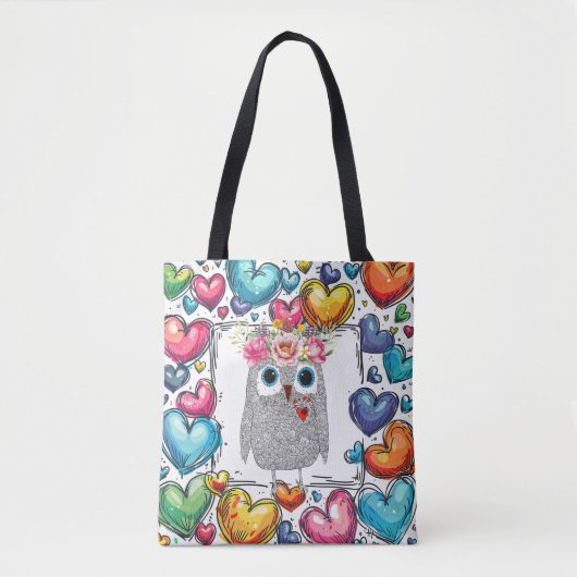 Cute Owl Heart Tote Bag トートバッグ (正面)