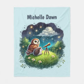 Cute owl hedgehog star gazing lovers add name フリースブランケット (正面)