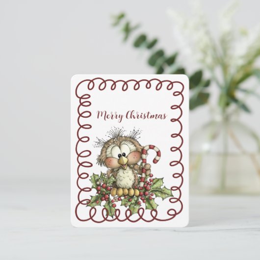 Cute Owl Holding Candy Cane シーズンカード (スタンド正面)