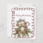 Cute Owl Holding Candy Cane シーズンカード (正面)
