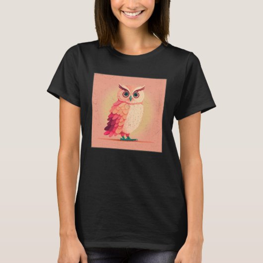 Cute Owl Illustration Modern Artwork Pink Women Ki Tシャツ (正面)