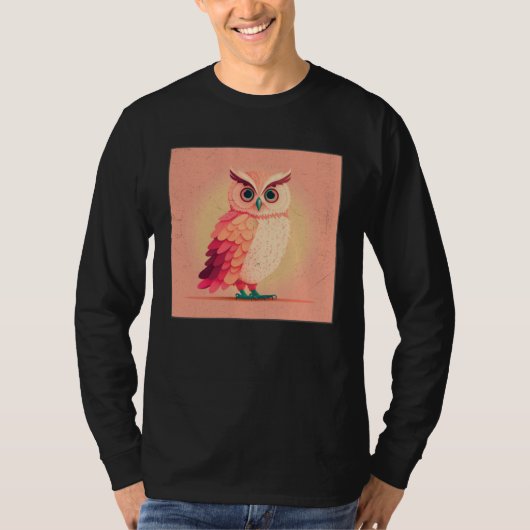 Cute Owl Illustration Modern Artwork Pink Women Ki Tシャツ (正面)