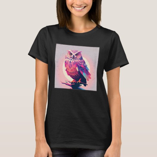 Cute Owl Illustration Modern Artwork Pink Women Ki Tシャツ (正面)