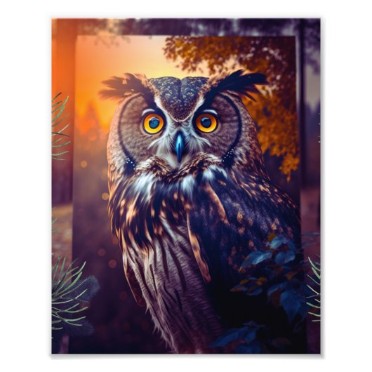 Cute Owl in Forest Nature Wildlife Bird Animal フォトプリント (正面)