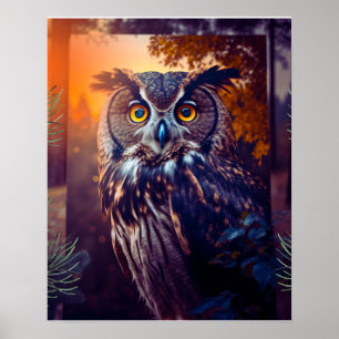 Cute Owl in Forest Nature Wildlife Bird Animal ポスター