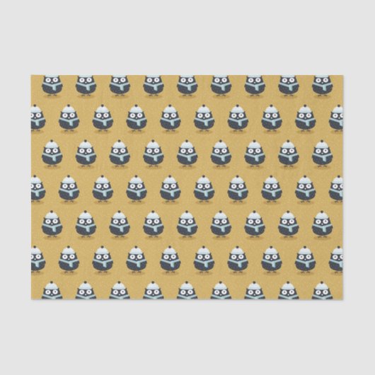 Cute Owl in Hat and Scarf Winter Pattern 薄葉紙 (正面)
