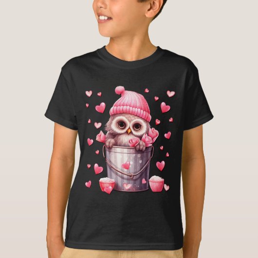 Cute Owl In Valentines Basket For Girls Women Nk R Tシャツ (正面)