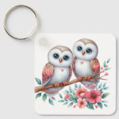Cute Owl Love Cartoon Woodland Nature Lover Floral キーホルダー (正面)