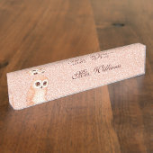 Cute Owl Rose Gold Glitter Teacher デスクネームプレート (側面)