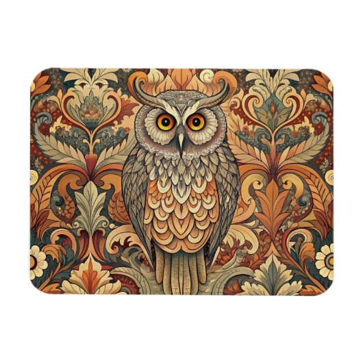 Cute Owl Style William Morris マグネット (横)