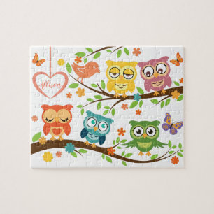Cute owl theme, with heart shaped name sign ジグソーパズル