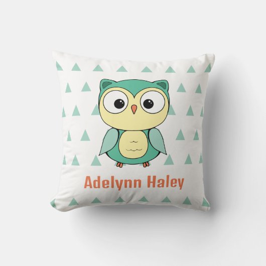 Cute Owl Triangle Pattern Custom Throw Pillow クッション (正面)