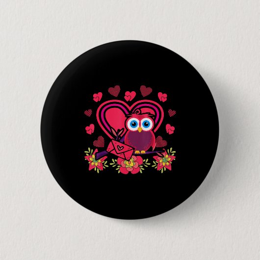 Cute Owl Valentines Day Gift Bird Owl  缶バッジ (正面)