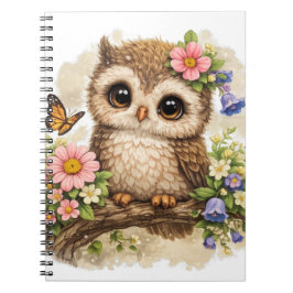 Cute Owl with Flowers Kawaii Woodland Cottagecore  ノートブック