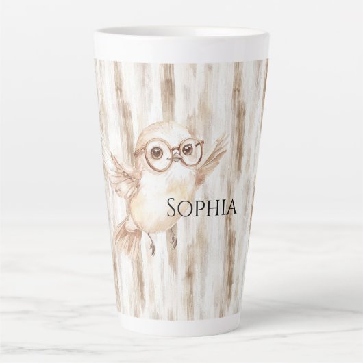 Cute Owl with Glasses  カフェラテマグ (正面)