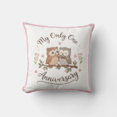 Cute Owls “My Only One” Anniversary Pink T-Shirt クッション (正面)
