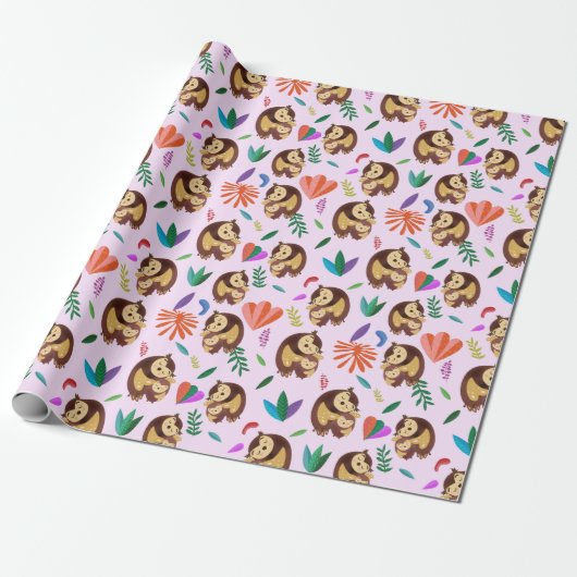 Cute Owls Valentine's Day Wrapping Paper ラッピングペーパー (アンロールド)