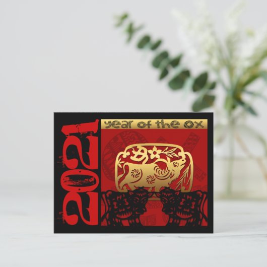 Cute Ox Year 中国の 2021〔占星術の〕十二宮図誕生日HPostc シーズンポストカード (スタンド正面)