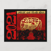 Cute Ox Year 中国の 2021〔占星術の〕十二宮図誕生日HPostc シーズンポストカード (正面)