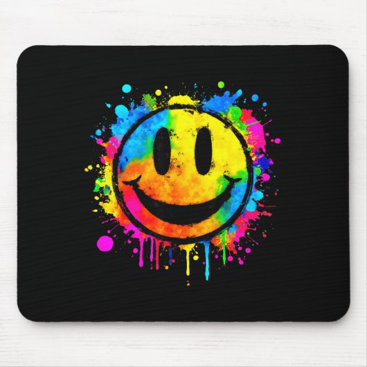 Cute Paint Splash Happy Smile Face 70s Tie Dye Smi マウスパッド (正面)