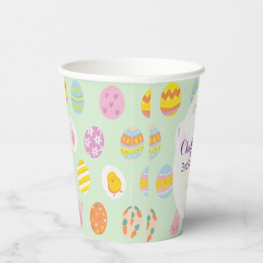 Cute Painted Egg Pattern Green Kids Birthday Party 紙コップ (右)