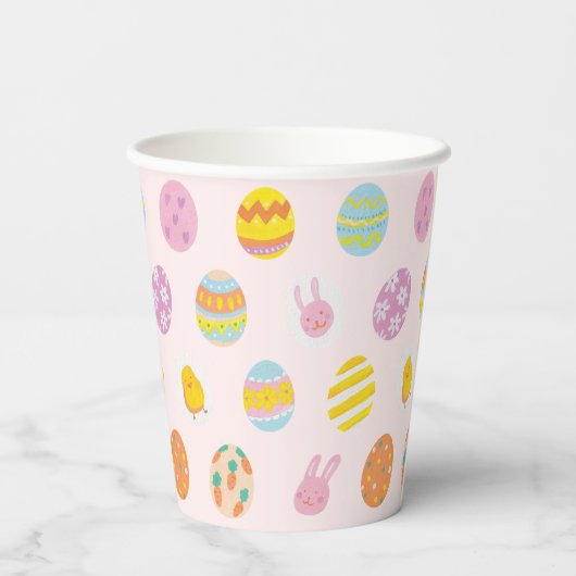 Cute Painted Egg Pattern Pink Kids Birthday Party 紙コップ (裏面)