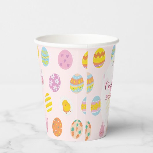 Cute Painted Egg Pattern Pink Kids Birthday Party 紙コップ (右)