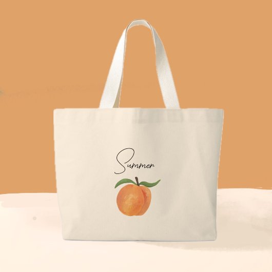 Cute Painted Peach Fruit Illustration  ラージトートバッグ