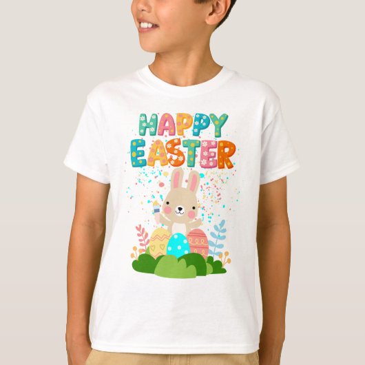 Cute Painting Easter Bunny Confetti Kids Tee Tシャツ (正面)