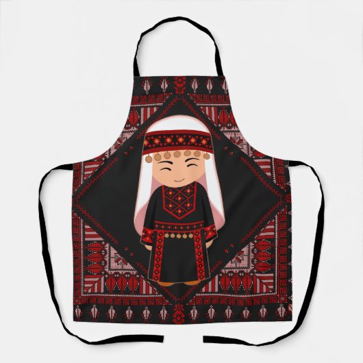 cute Palestinian girl Embroidery red tatreez   エプロン (正面)