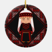 cute Palestinian girl Embroidery red tatreez   セラミックオーナメント (裏面)