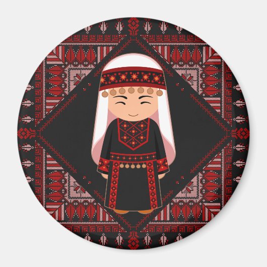 cute Palestinian girl Embroidery red tatreez マグネット (正面)