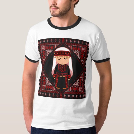 cute Palestinian girl Embroidery red tatreez   Tシャツ (正面)