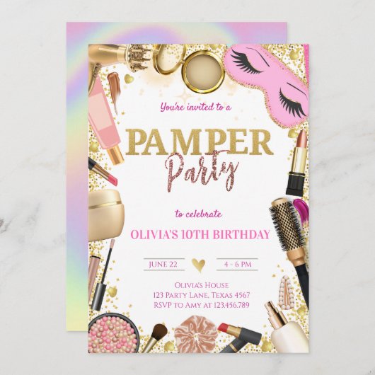 Cute Pamper Party Birthday 招待状 (正面/裏面)