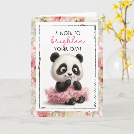 Cute Panda A Note To Brighten Your Day カード (黄色い花)
