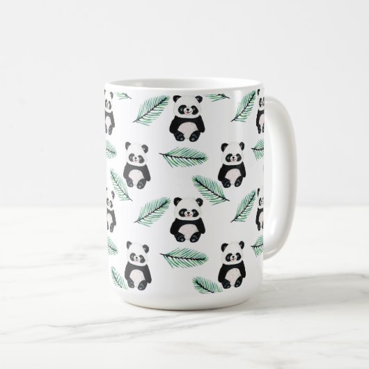 Cute panda and palm leaf pattern コーヒーマグカップ (正面右)