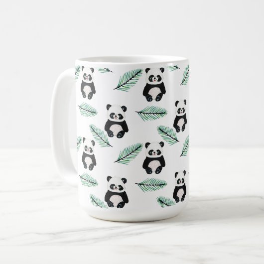 Cute panda and palm leaf pattern コーヒーマグカップ (正面左)