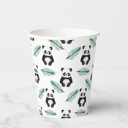 Cute panda and palm leaf pattern 紙コップ (正面)