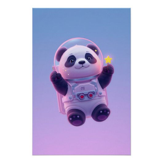 Cute Panda Astronaut Kids Wall Art – Funny Space  ポスター (正面)