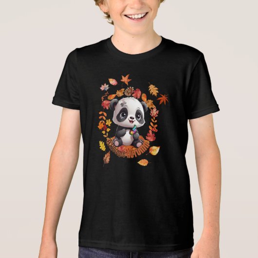Cute Panda “Ausome Autumn” – Fall Autism Awerness トライブレンドＴシャツ (正面)