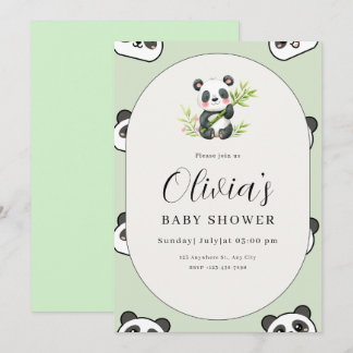 Cute Panda Baby Shower Green Botanical Panda Theme 招待状