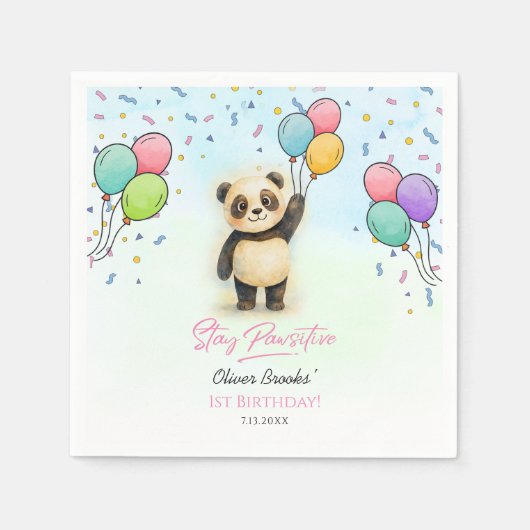 Cute Panda Balloon 1st Birthday Party スタンダードカクテルナプキン (正面)