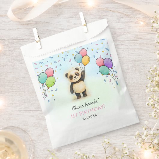 Cute Panda Balloon 1st Birthday Party Goody  フェイバーバッグ (クリップ留めされた状態)