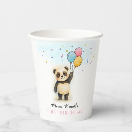 Cute Panda Balloon 1st Birthday Party Paper Cups 紙コップ (正面)