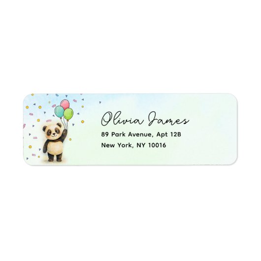 Cute Panda Balloon 1st Birthday Return Labels ラベル (正面)