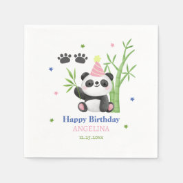 Cute Panda Bear Bamboo Birthday  スタンダードカクテルナプキン